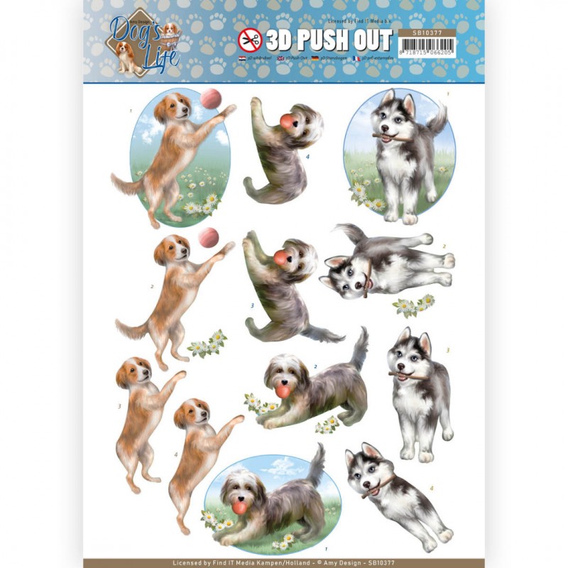 Spelende honden - Dog's Life 3D-Uitdrukvel van Amy Design