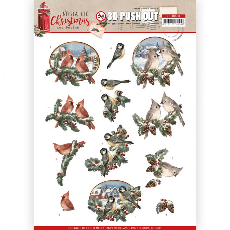 Christmas Birds Nostalgic Christmas 3D Push Out by Amy Design