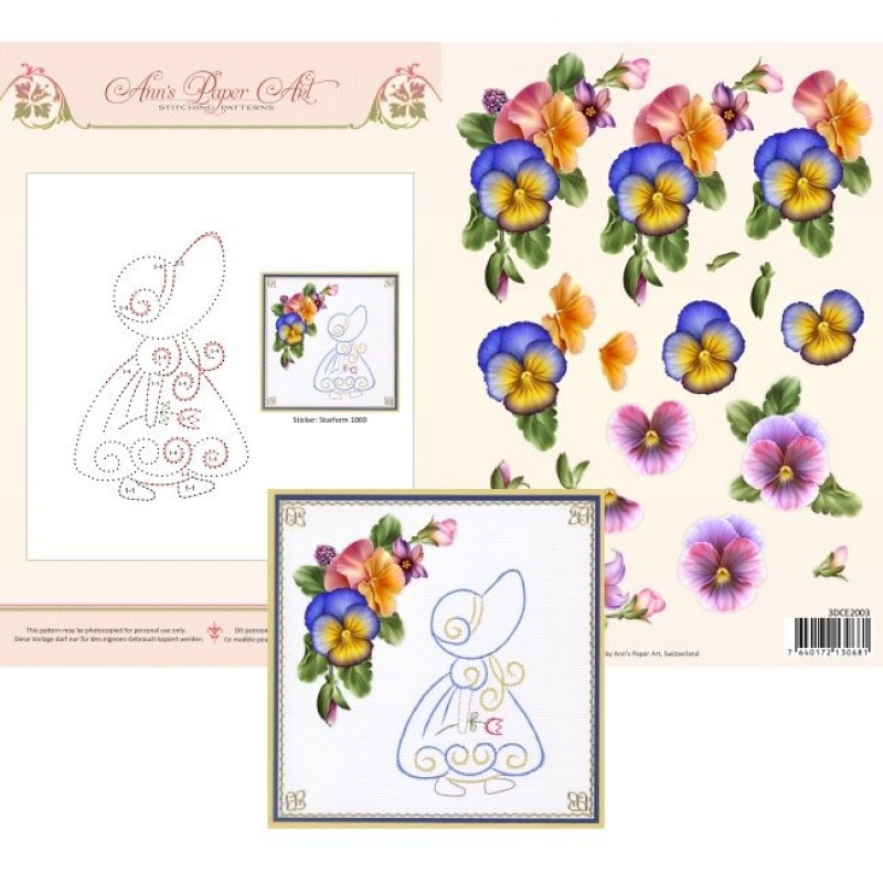 Sheet 3 Summer Pansies 3D Card Embroidery Sheet - Ann's Paper Art