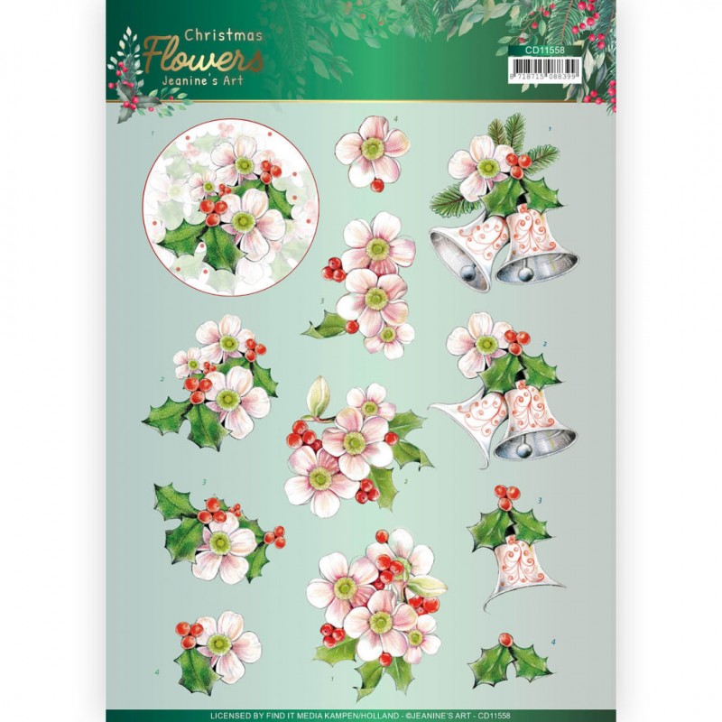 Pink Christmas Flowers - Christmas Flowers 3D Cutting Sheet  by Jeanine's Art
