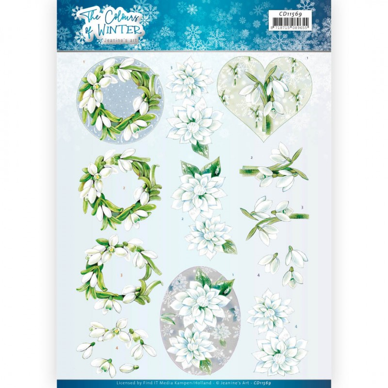 White Winter Flowers The Colours of Winter 3D cutting sheet by Jeanine's Art
