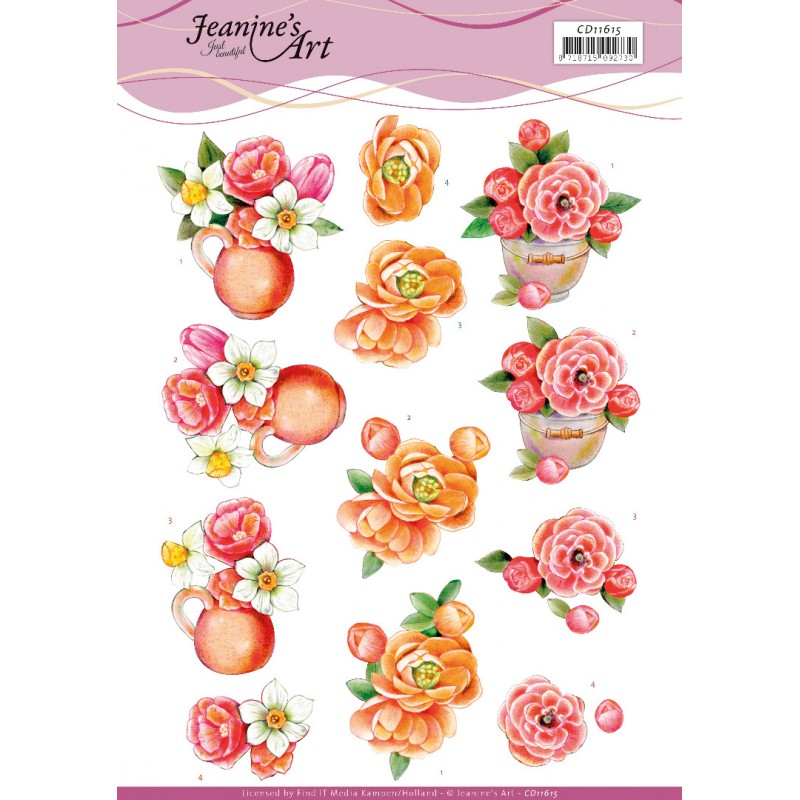 Orange Flowers 3D Cutting Sheet  by Jeanine's Art