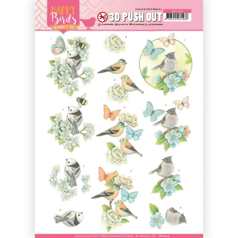 Blue Dance Happy Birds 3D-Push-Out Sheet van Jeanine's Art