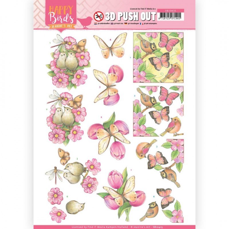 Pink Dance Happy Birds 3D Push-Out Sheet van Jeanine's Art