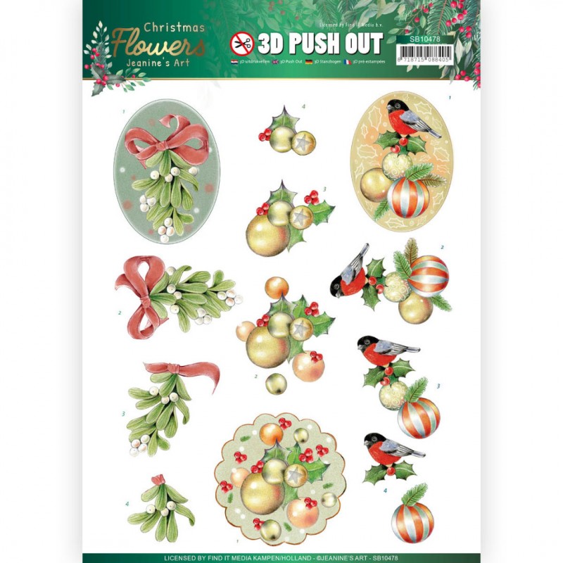 Mistle Toe Christmas Flowers 3D-Push-Out Sheet by Jeanine's Art