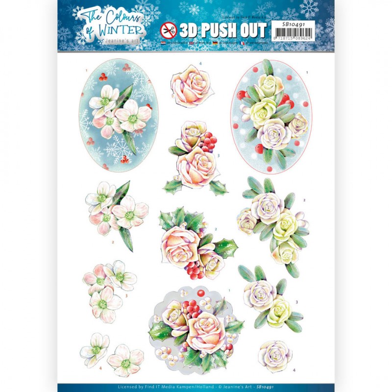 Pink Winter Flowers The Colours of Winter 3D Push Out by Jeanine's Art