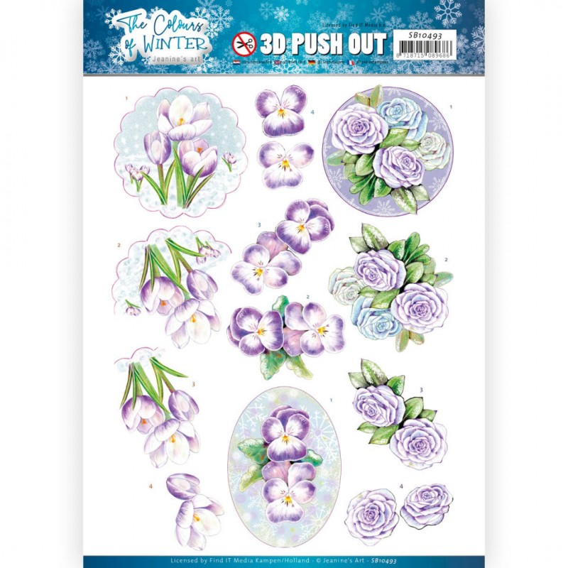 Purple Winter Flowers The Colours of Winter 3D Push Out by Jeanine's Art