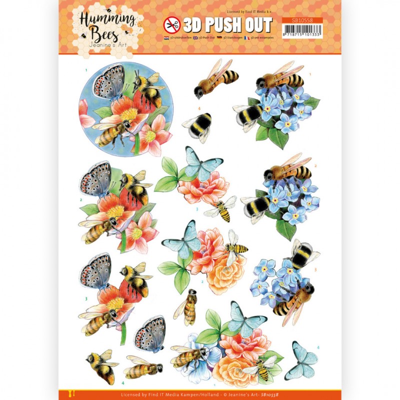 3D Push Out - Jeanine's Art - Humming Bees -Bees and Bumblebee