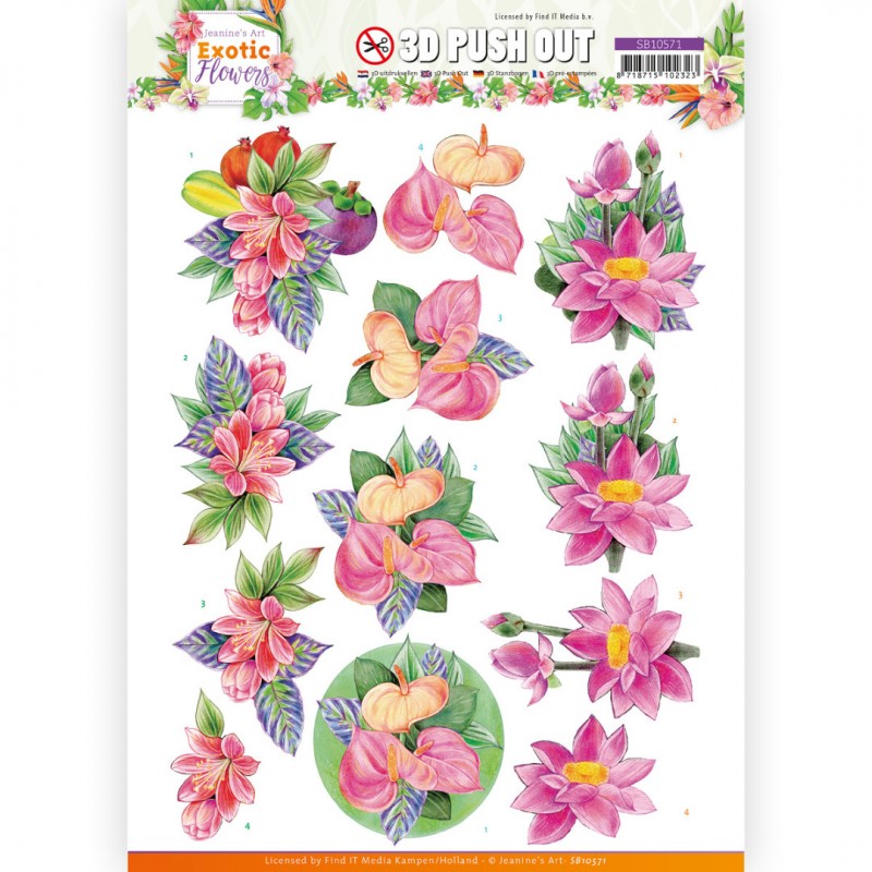 3D Push Out - Jeanine's Art - Exotic Flowers - Pink Flowers