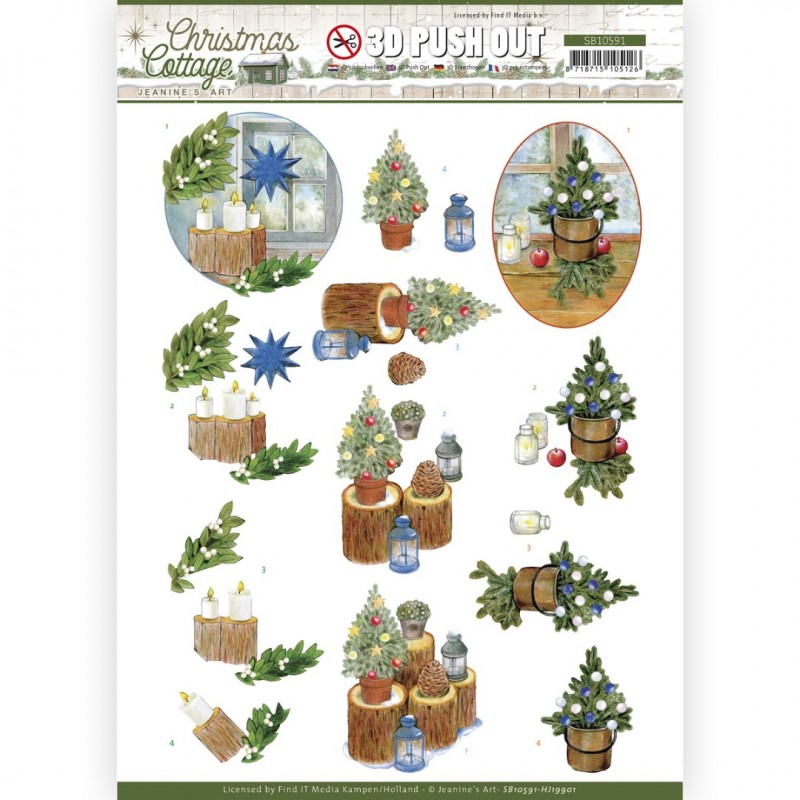 3D Push Out - Jeanine's Art - Christmas Cottage - Blue Decorations