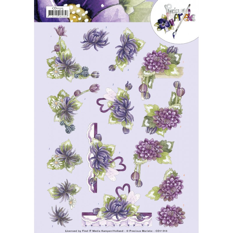 Purple Dahlias 3D Cutting Sheet by Precious Marieke
