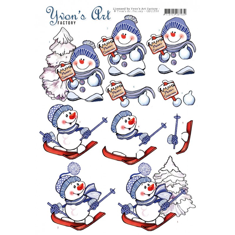 Snowmen 3D Cutting Sheet by Yvon's Art