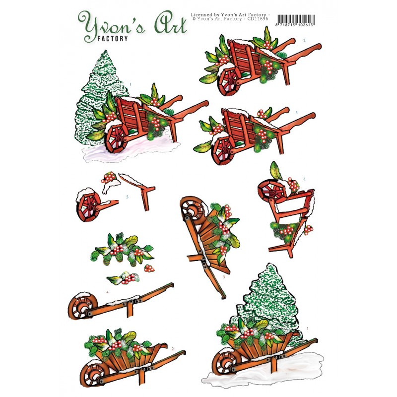 3D Cutting Sheet - Yvon's Art - Christmas Weelbarrow 