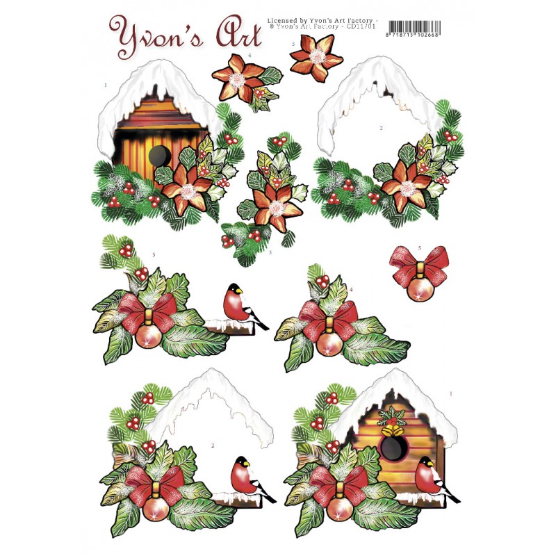 3D Cutting Sheet - Yvon's Art - Christmas Bird House
