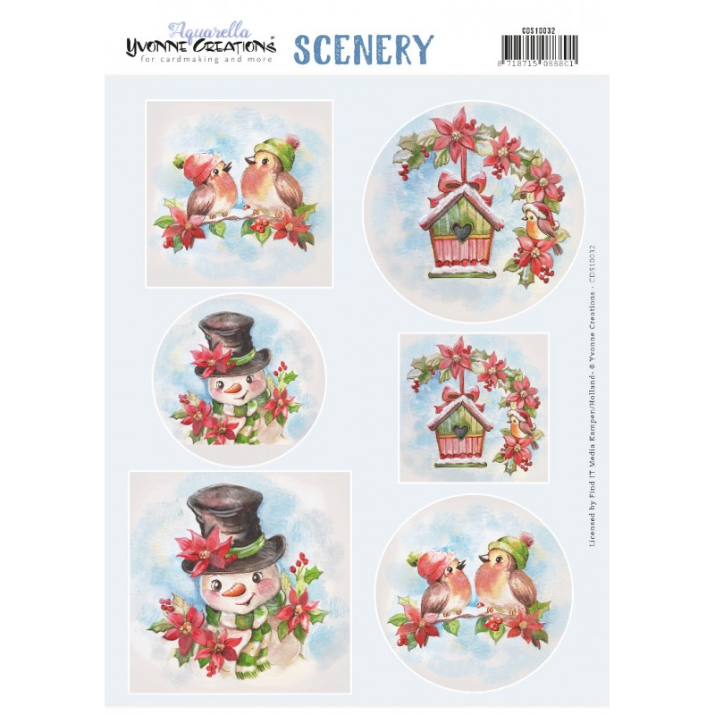 Push Out Scenery - Yvonne Creations - Aquarella - Christmas Birds
