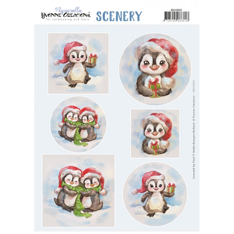 Push Out Scenery - Yvonne Creations - Aquarella - Christmas Penguin