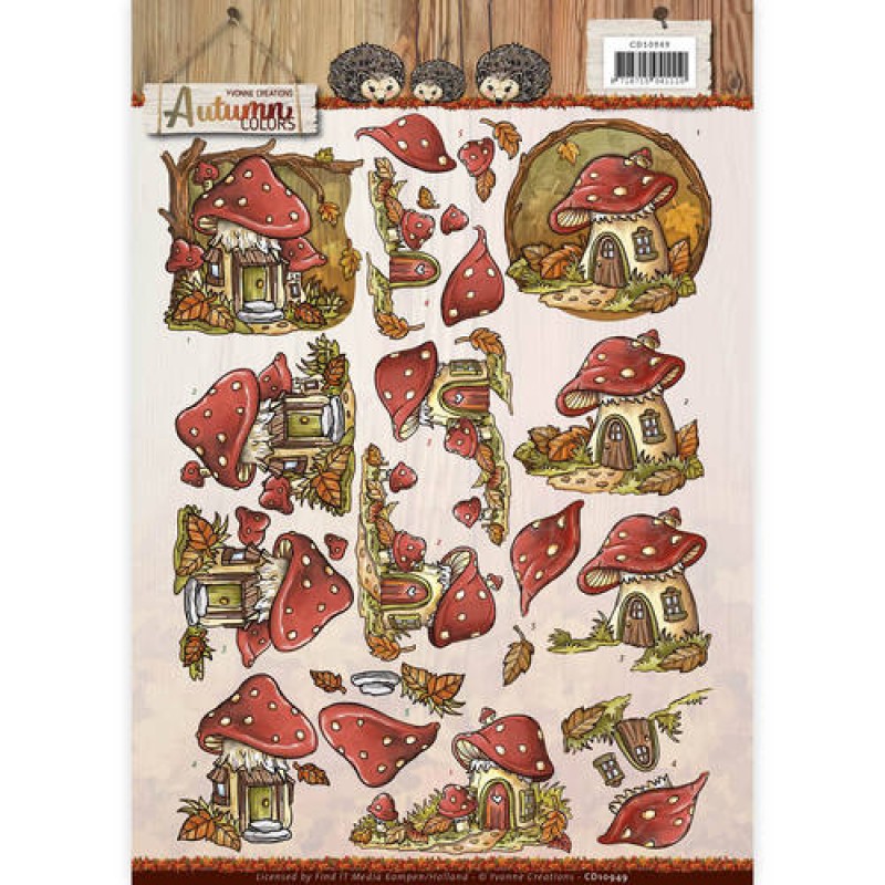 Mushrooms Houses Autumn Colors 3D-Knipvel Yvonne Creations