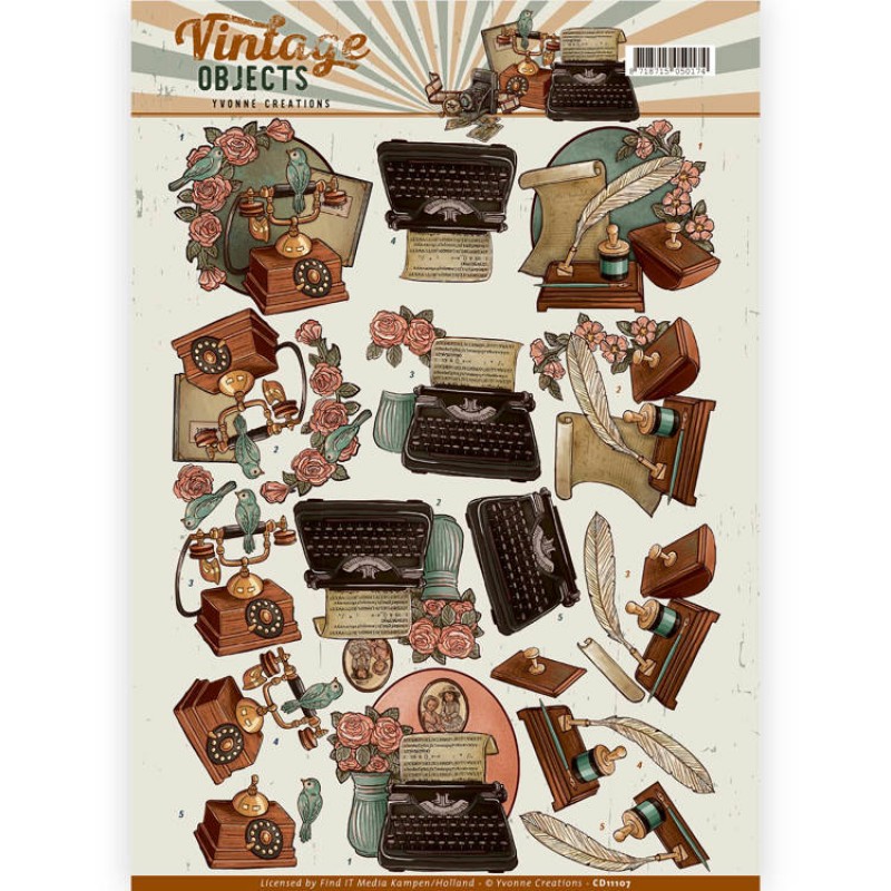 Vintage Communications - Vintage Objects 3D-Knipvel Yvonne Creations