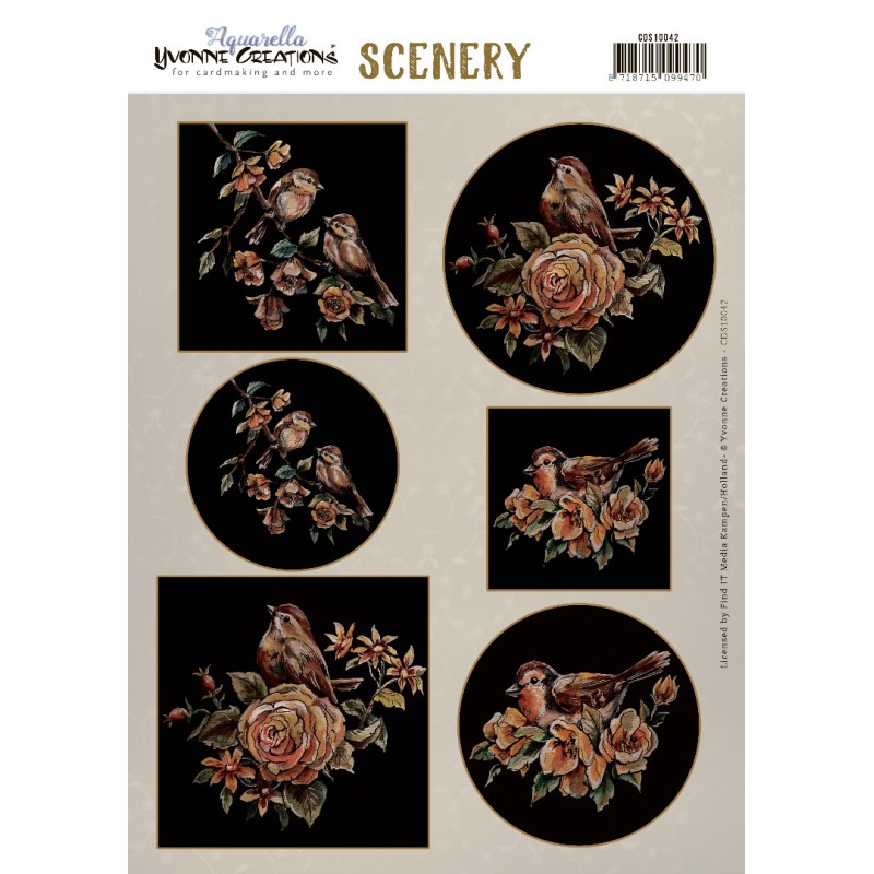 Push Out Scenery - Yvonne Creations - Aquarella - Golden Birds