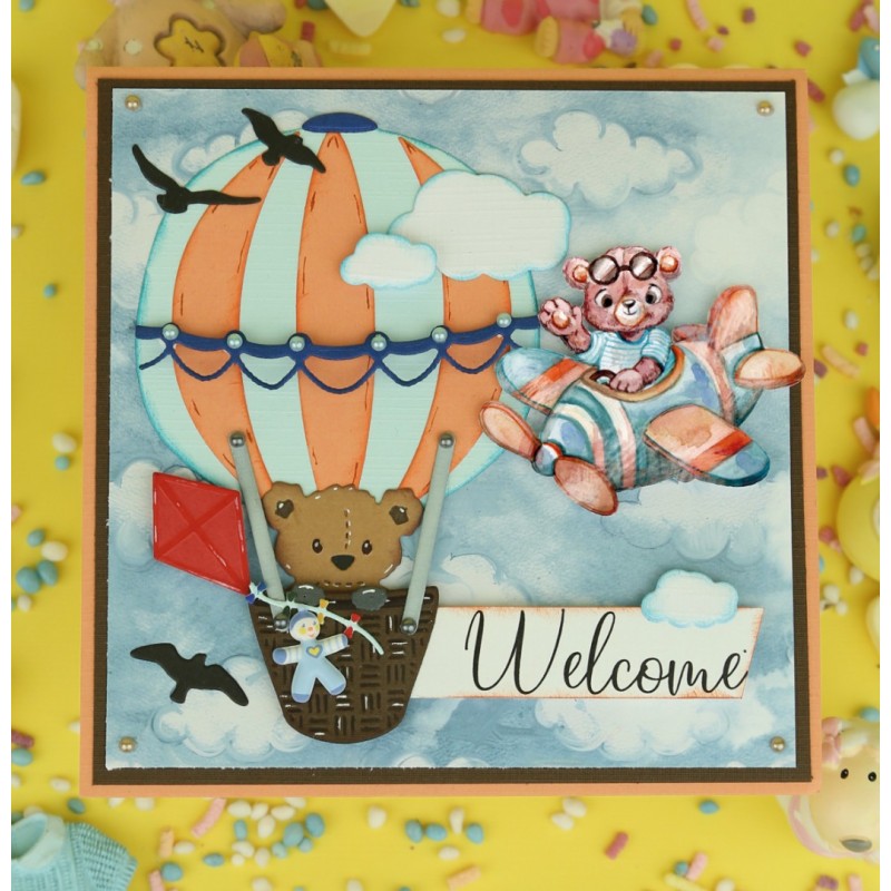 3D Push Out - Yvonne Creations - Hello World - Playing Teddybear