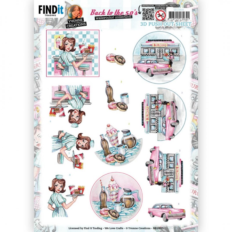 3D Push-Out - Yvonne Creations - Back to the fifties - Burgers