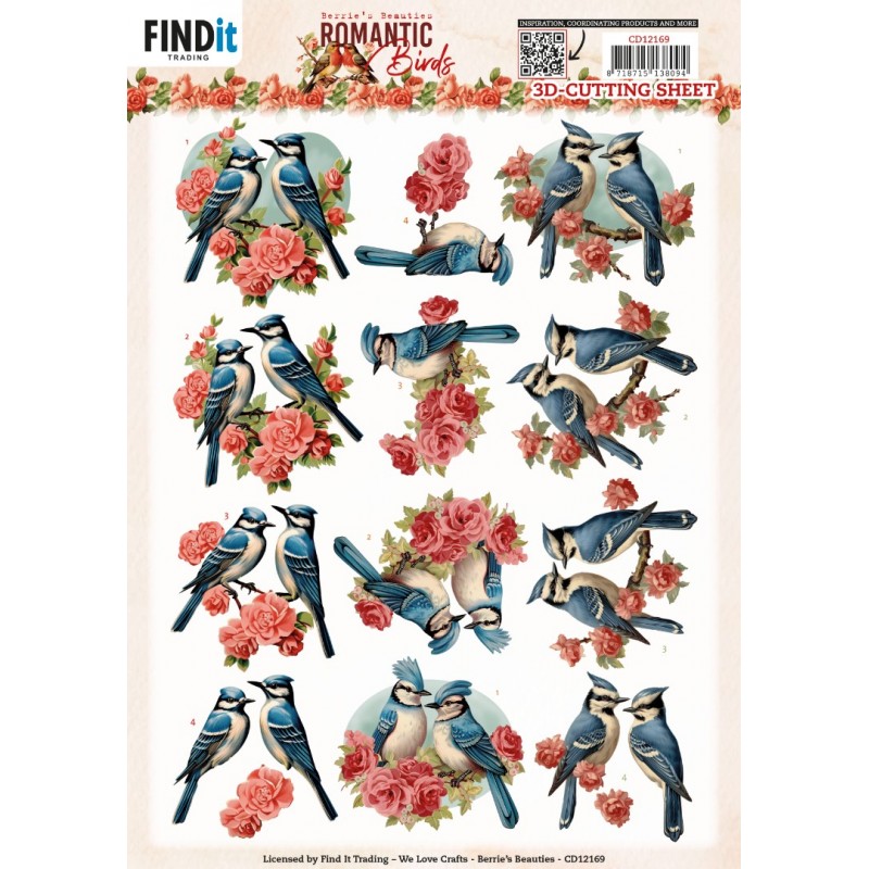 3D Cutting Sheets - Berries Beauties - Romantic Birds - Romantic Blue Jay