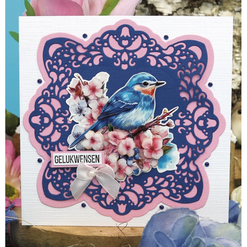 3D Push Out - Berries Beauties - Happy Blue Birds - Birds in Pink