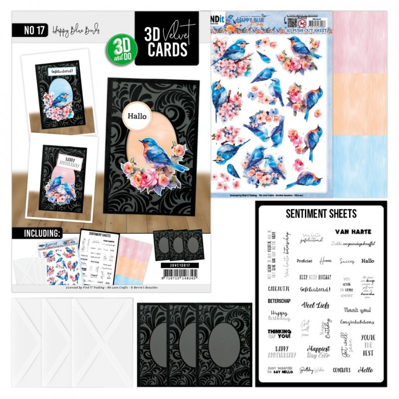 3D Velvet Cards A6 - Happy Blue Birds 3D Velvet Cards A6 - Happy Blue Birds