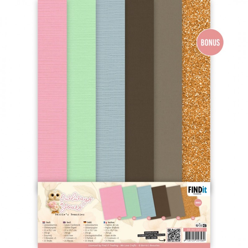 Linen Cardstock Pack - Berries Beauties - Owlways Yours - A4 Linen Cardstock Pack - Berries Beauties - Owlways Yours - A4