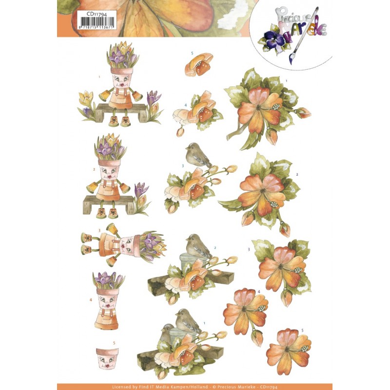 3D Cutting Sheet - Precious Marieke - Orange Flowers