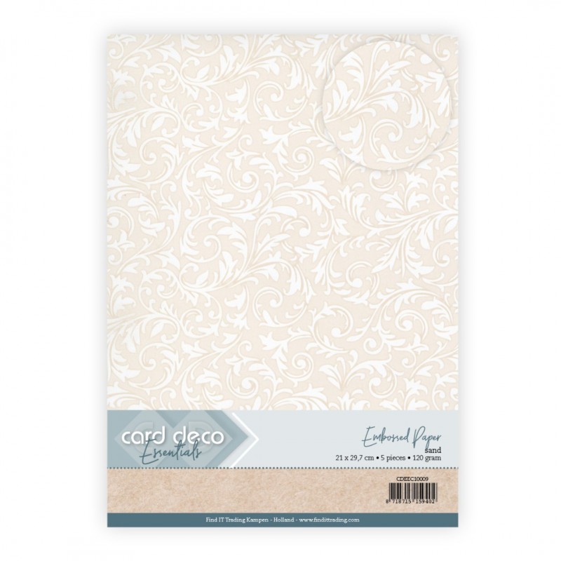 Embossed Paper - Card Deco - Elegant Scroll - Sand Embossed Paper - Card Deco - Elegant Scroll - Sand