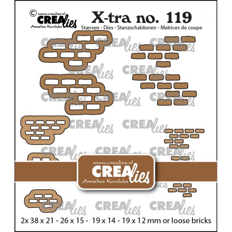 Crealies Die Set – 3x + 2x Brickwall Medium en Small with Loose Bricks