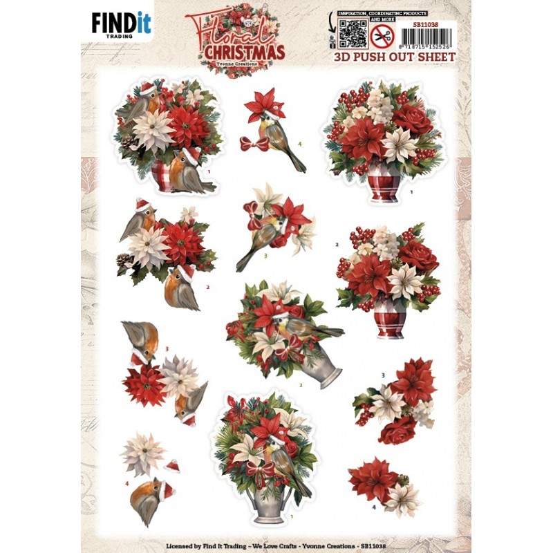 3D Pushout Sheet - Yvonne Ceations - Floral Christmas- Floral Vase