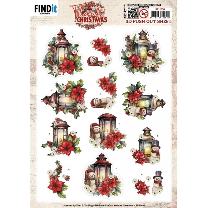 3D Pushout Sheet - Yvonne Ceations - Floral Christmas- Floral Lantern