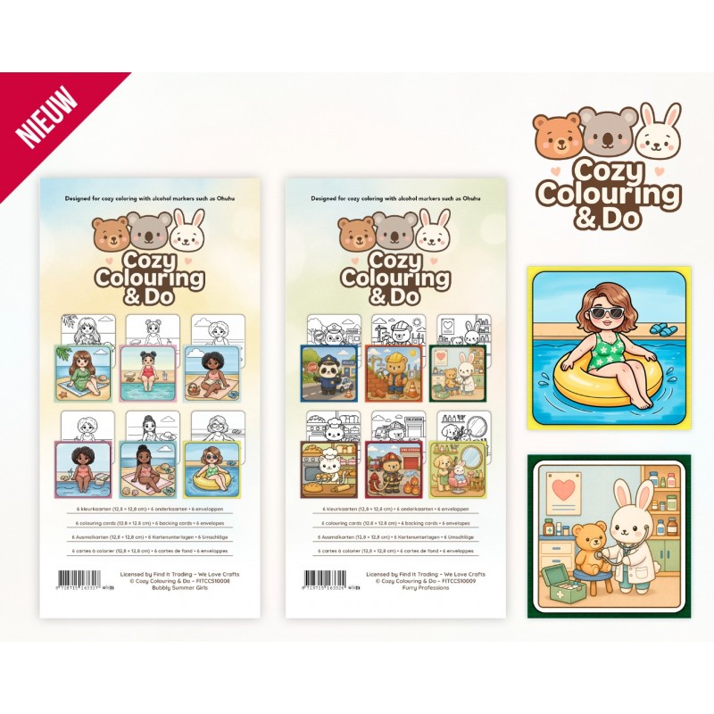 Findit Color - Cozy Colouring Cards Set - Bubbly Summer Girls