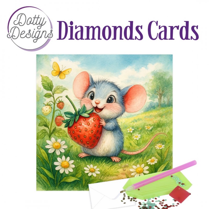 Dotty Designs Diamond Cards - Mouse with Strawberry