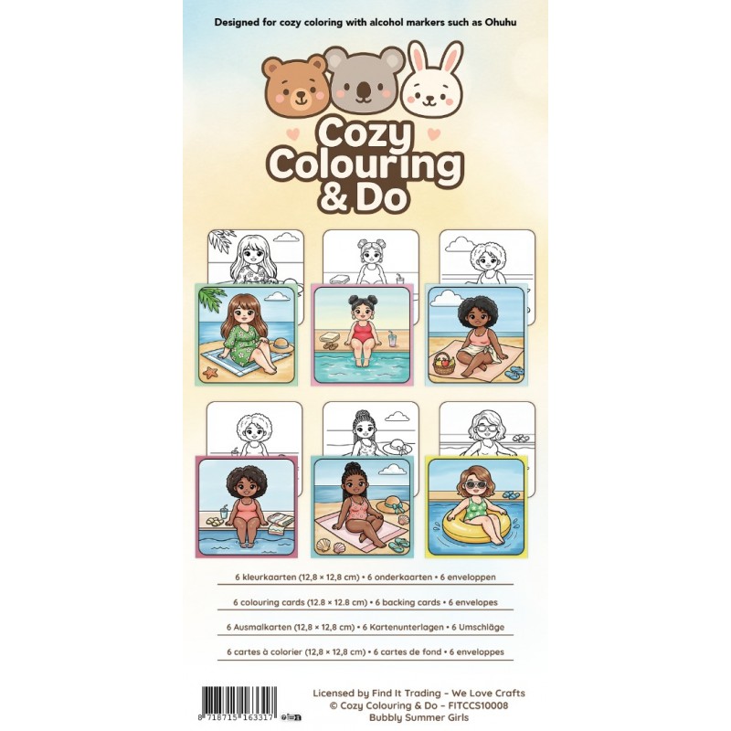 Findit Color - Cozy Colouring Cards Set - Bubbly Summer Girls Findit Color - Cozy Colouring Cards Set - Bubbly Summer Girls