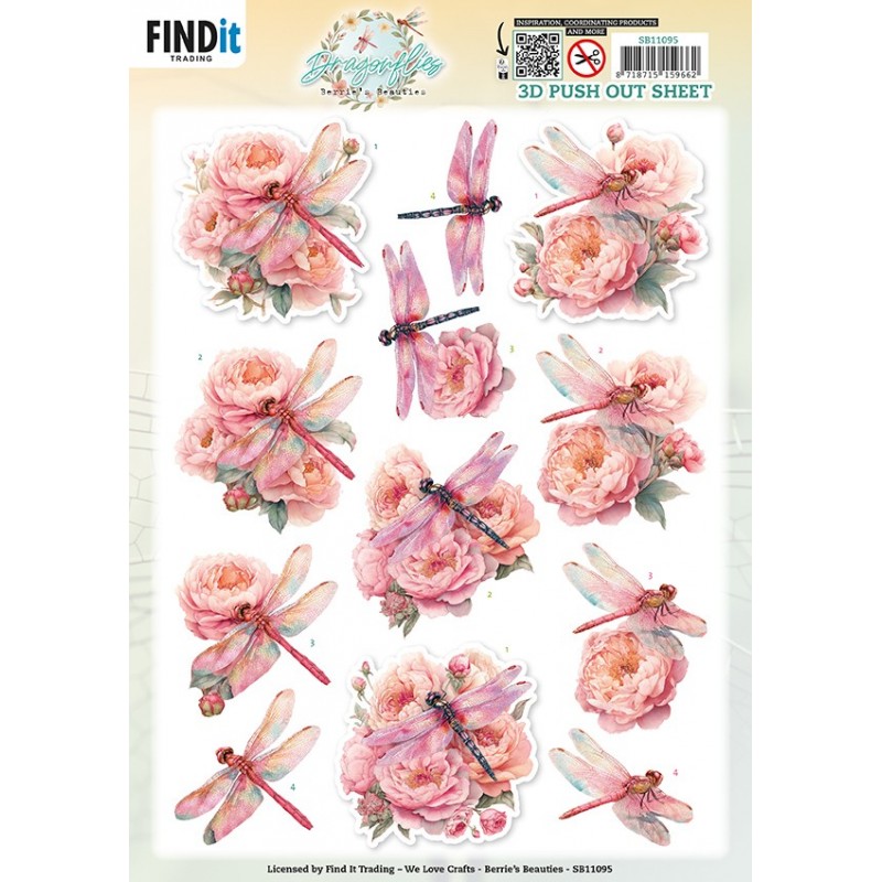 3D Pushout Sheet - Berries Beauties - Dragonflies - Pink