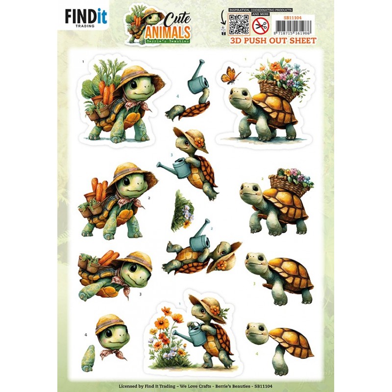 3D Pushout Sheet - Berries Beauties - Cute Animals - Turtles